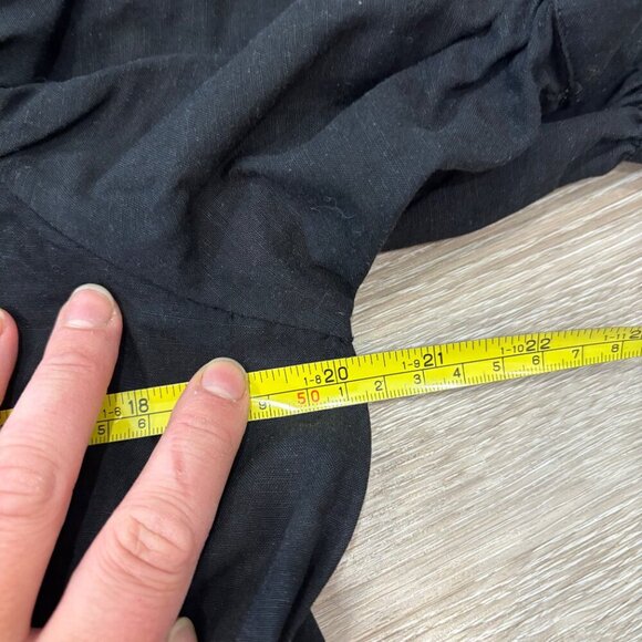 Ann Taylor Black Linen Midi Dress Puff Sleeves V Neck Medium M - Picture 12 of 13